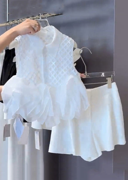 Shorts Stylish White Cotton Shirts Peter And Pan Collar Plaid Two FashionChic