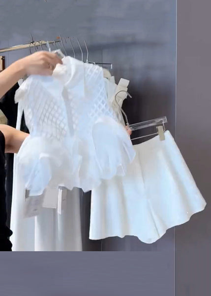 Shorts Stylish White Cotton Shirts Peter And Pan Collar Plaid Two FashionChic