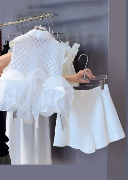 Shorts Stylish White Cotton Shirts Peter And Pan Collar Plaid Two FashionChic