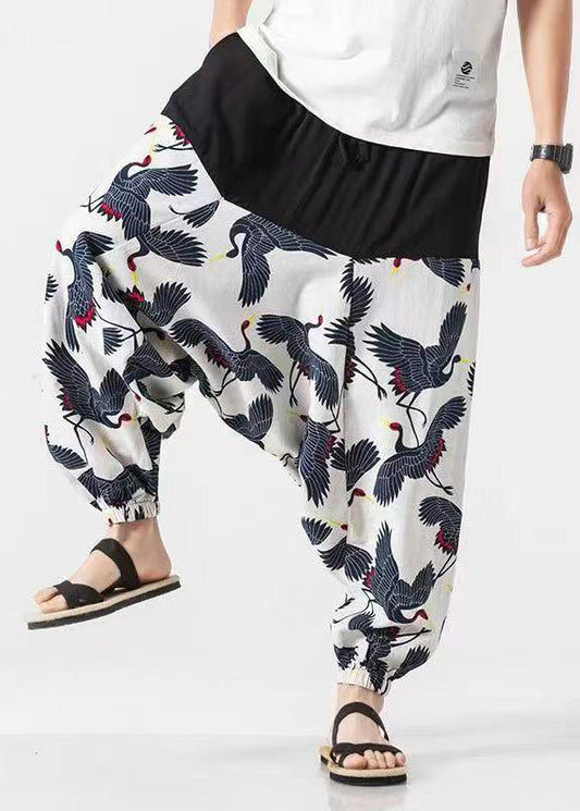 Stylish White Pockets Print Cotton Men Lantern Pants Summer SA057 Men-casual-MENCP240726