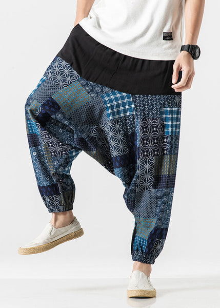 Stylish White Pockets Print Cotton Men Lantern Pants Summer SA057 Men-casual-MENCP240726