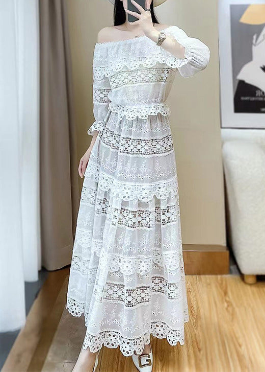 White Out Neck Two Butterfly Set Pieces Stylish Slash Lace Hollow FashionChic