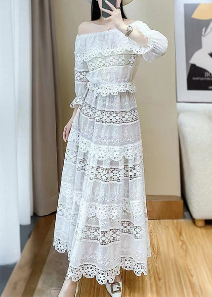 White Out Neck Two Butterfly Set Pieces Stylish Slash Lace Hollow FashionChic