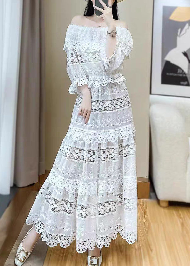 White Out Neck Two Butterfly Set Pieces Stylish Slash Lace Hollow FashionChic