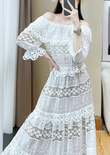 White Out Neck Two Butterfly Set Pieces Stylish Slash Lace Hollow FashionChic