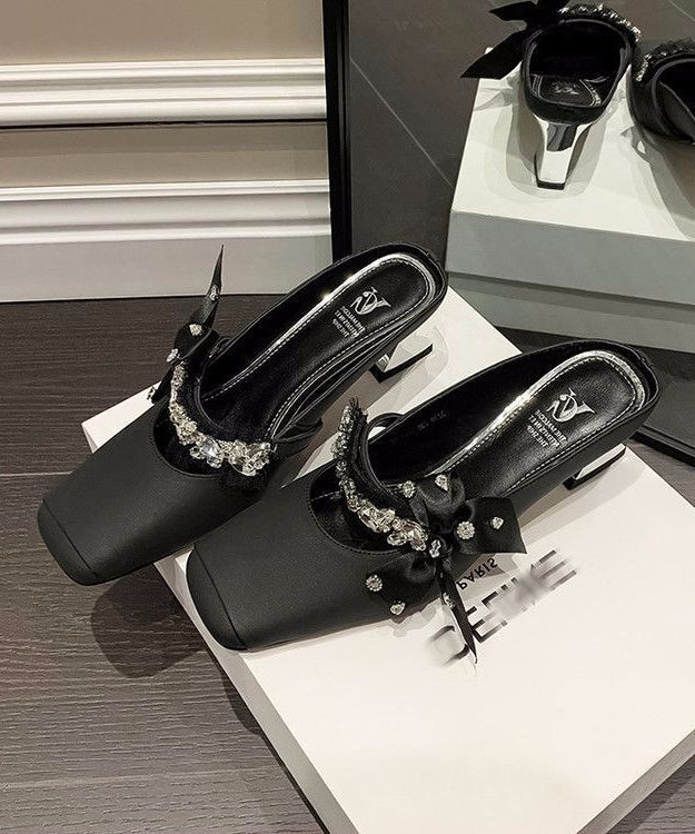 Sandals Bow White Stylish Slide Zircon Chunky Splicing FashionChic