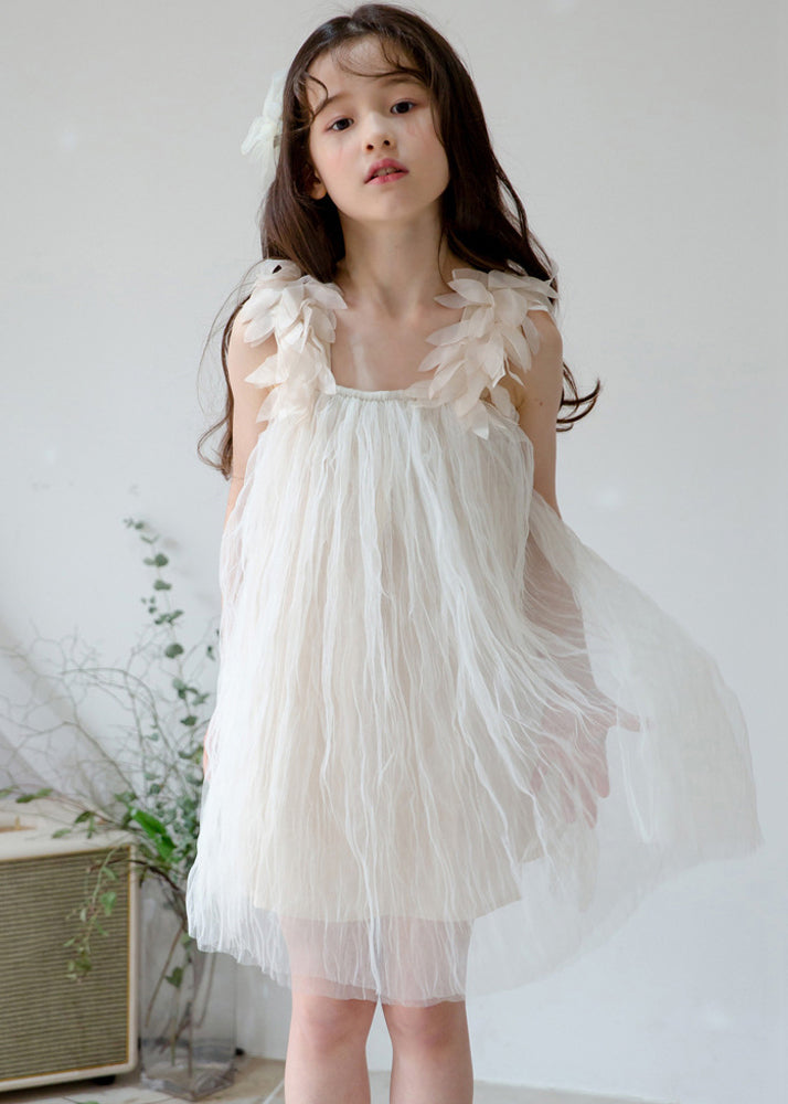 Stylish White Square Collar Solid Tulle Girls Dresses Sleeveless TT026 WS-JRTZSDGM240817