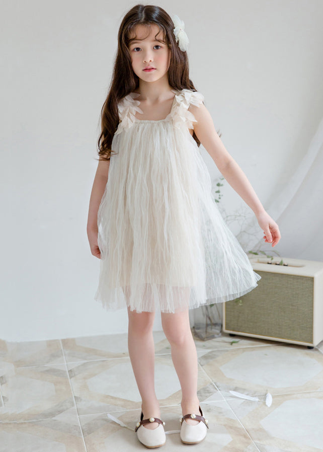 Stylish White Square Collar Solid Tulle Girls Dresses Sleeveless TT026 WS-JRTZSDGM240817