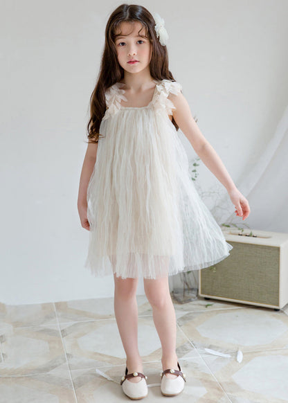 Stylish White Square Collar Solid Tulle Girls Dresses Sleeveless TT026 WS-JRTZSDGM240817