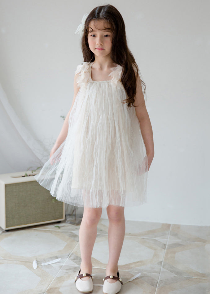 Stylish White Square Collar Solid Tulle Girls Dresses Sleeveless TT026 WS-JRTZSDGM240817