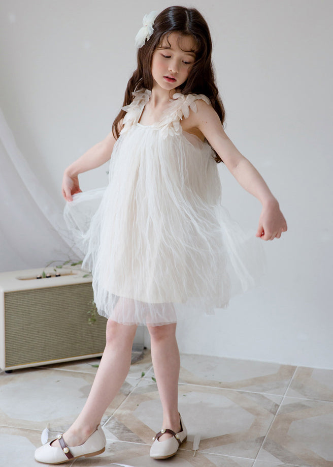 Stylish White Square Collar Solid Tulle Girls Dresses Sleeveless TT026 WS-JRTZSDGM240817