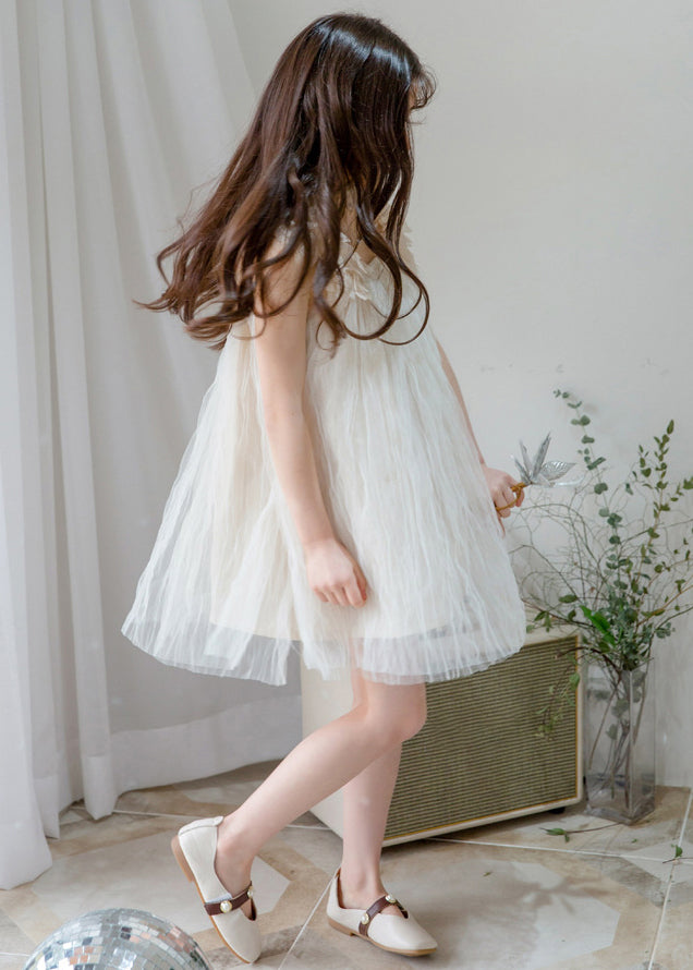 Stylish White Square Collar Solid Tulle Girls Dresses Sleeveless TT026 WS-JRTZSDGM240817