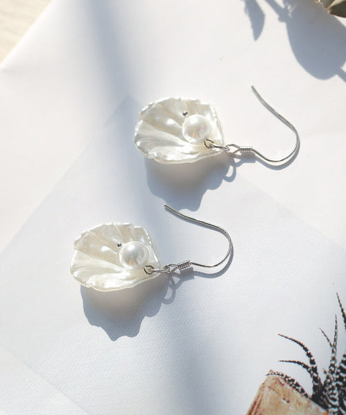 Drop Pearl Sterling Shell Earrings Stylish White Silver FashionChic