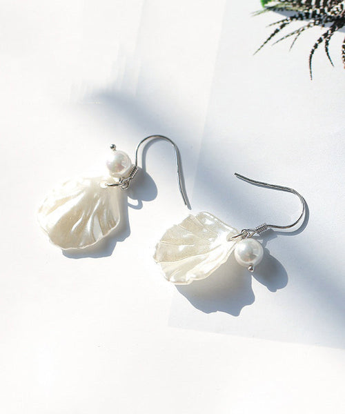 Drop Pearl Sterling Shell Earrings Stylish White Silver FashionChic