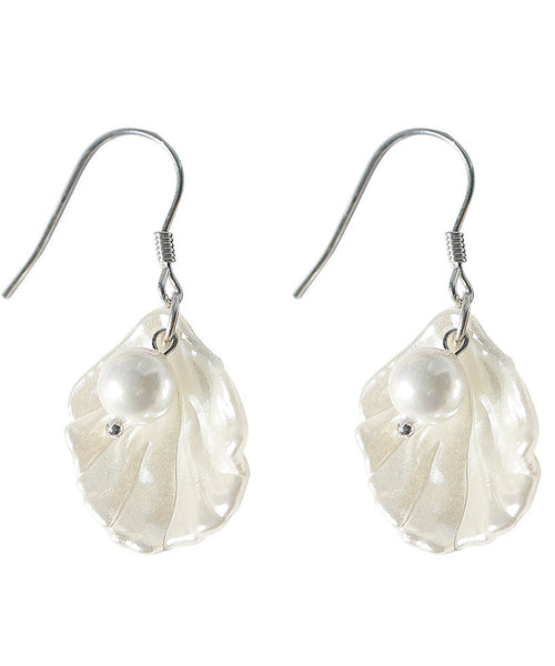 Drop Pearl Sterling Shell Earrings Stylish White Silver FashionChic