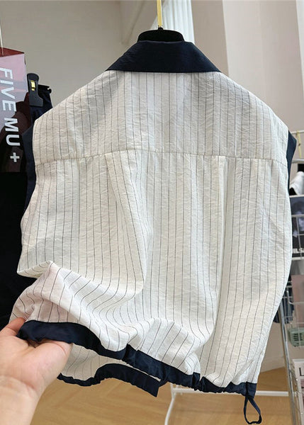 Striped Cotton Beach White Patchwork Stylish Vest Sleeveless FashionChic