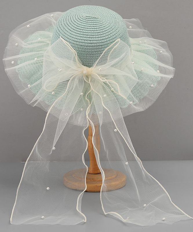 Stylish Floppy Sun Bow White Hat Straw Woven Tulle FashionChic