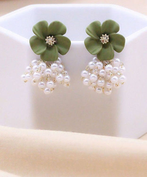 Floral Drop Alloy Yellow Earrings Stylish Pearl Tassel FashionChic