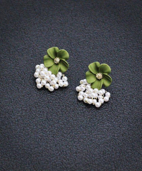 Floral Drop Alloy Yellow Earrings Stylish Pearl Tassel FashionChic