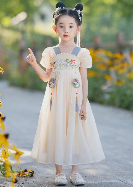 Long Kids Tassel Yellow Embroideried Stylish Chiffon Nail Bead FashionChic