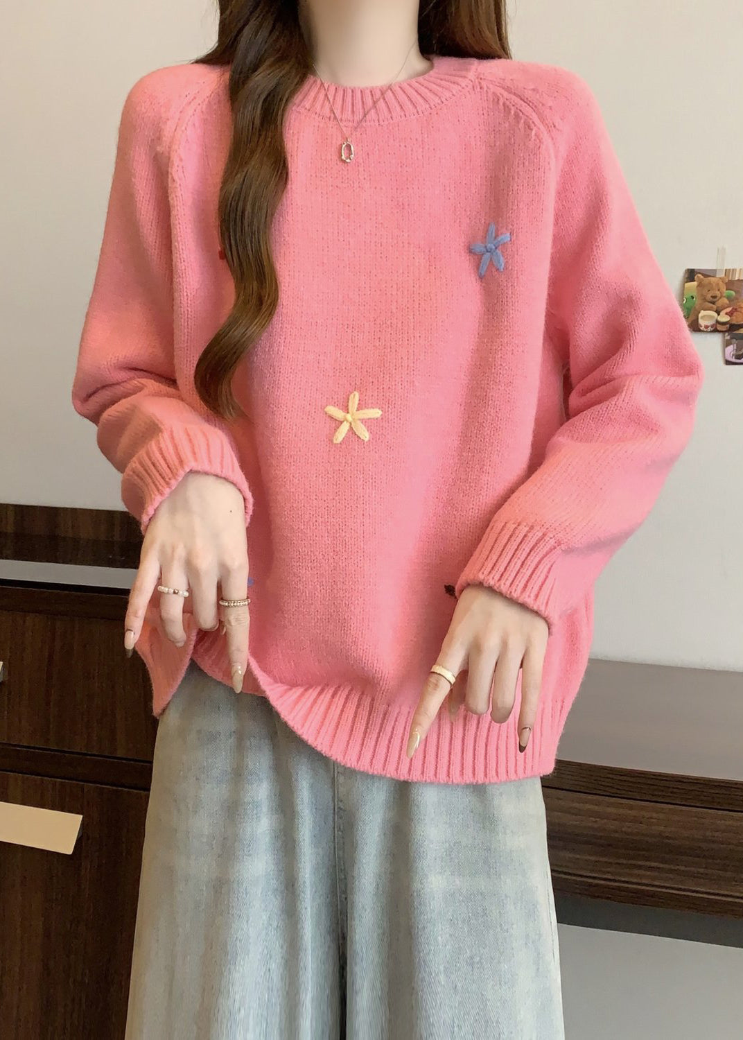 Stylish Yellow O Neck Thick Floral Knit Sweaters Winter RG038 ABC