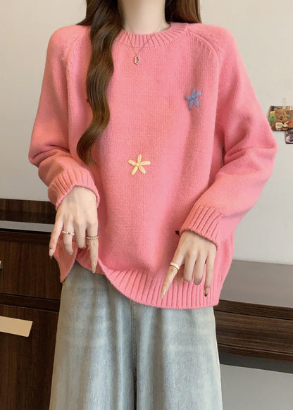 Stylish Yellow O Neck Thick Floral Knit Sweaters Winter RG038 ABC