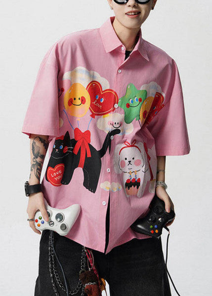 Mens Button Stylish Yellow Collar Shirts Cotton Peter Pan Print FashionChic