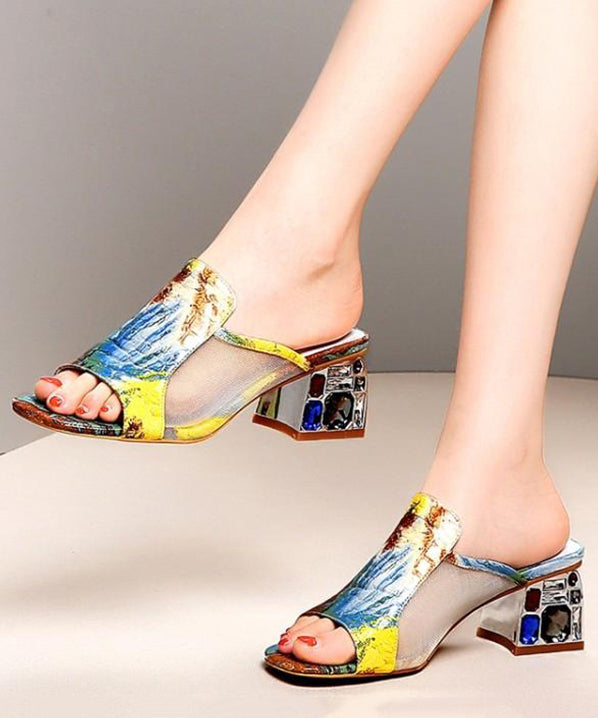 Stylish Yellow Zircon Breathable Mesh Splicing Slide Sandals RT1051 Ada Fashion