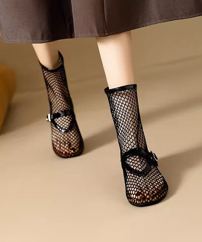 Breathable Zippered Boots Splicing Mesh Stylish Out Hollow Black FashionChic