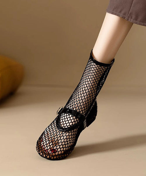 Breathable Zippered Boots Splicing Mesh Stylish Out Hollow Black FashionChic