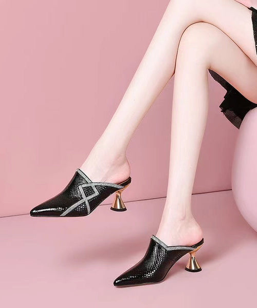 Stylish Zircon High Heel Red Cowhide Leather Slide Sandals CZ1035 Ada Fashion