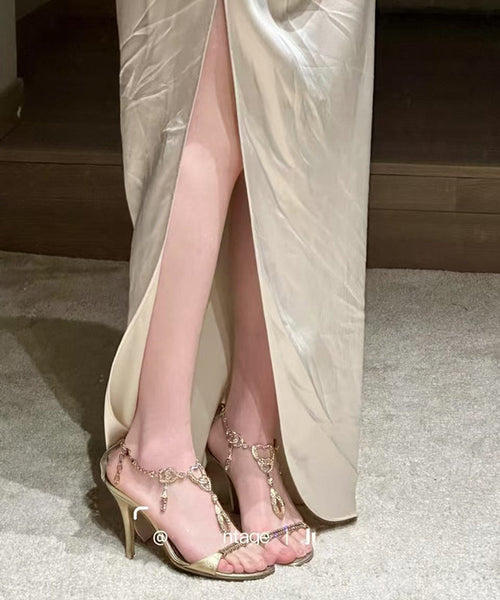 Stylish Zircon Stiletto Heels Green High Splicing Sheepskin FashionChic