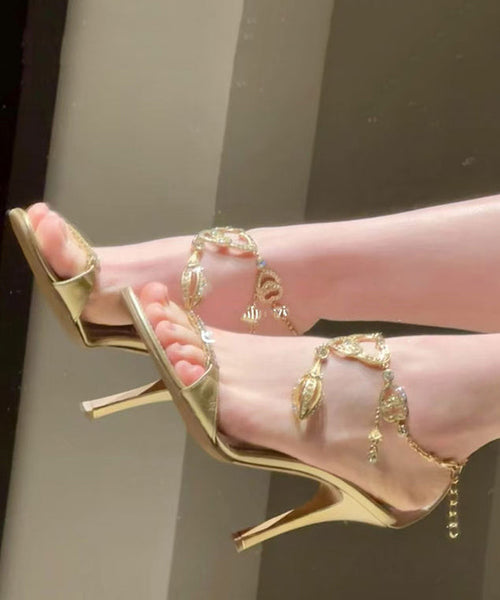 Stylish Zircon Stiletto Heels Green High Splicing Sheepskin FashionChic