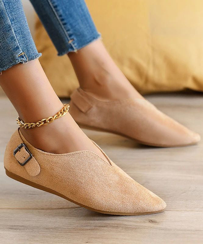 Suede Khaki Women Splicing Flat Shoes For Pointed Toe AP1033 shoe-PDX240905