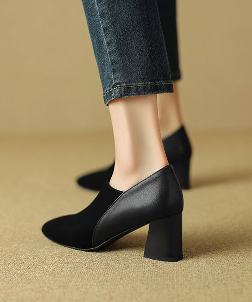 Suede Zippered Splicing Boutique Brown Chunky Heels Pointed Toe AP1021 shoe-GGX240905