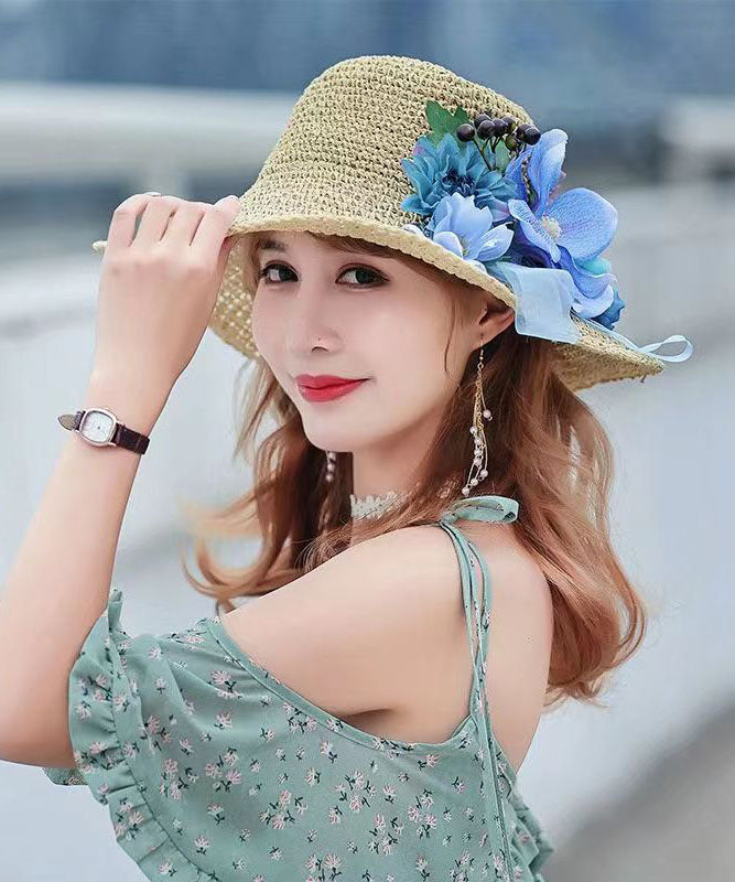 Summer Beach Flower Large Straw Soven Foldable Sunshade Hat YU1022 Hat-HAT240528