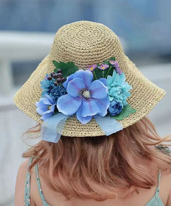 Summer Beach Flower Large Straw Soven Foldable Sunshade Hat YU1022 Hat-HAT240528