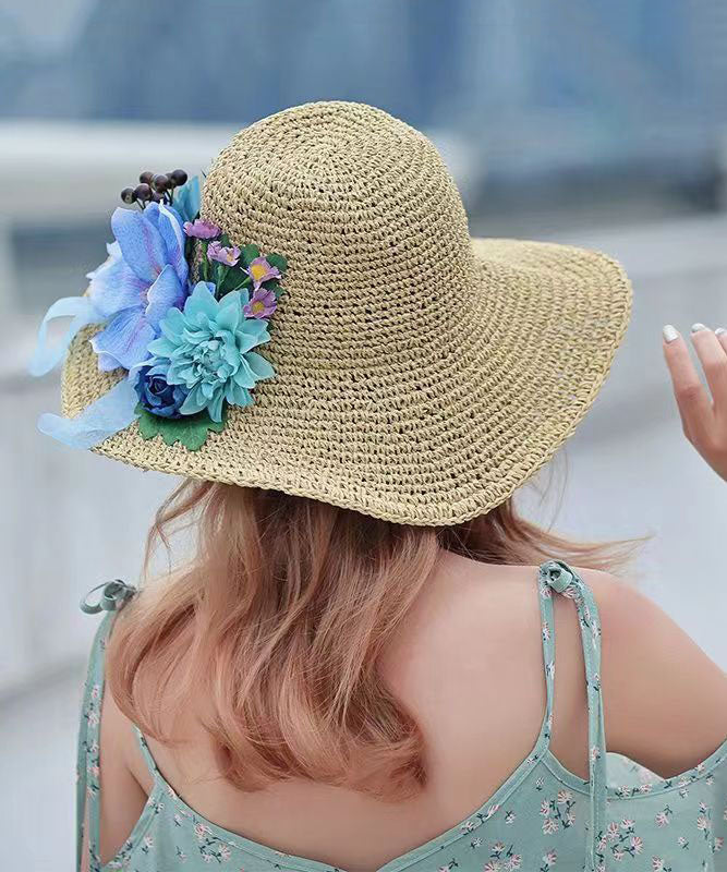 Summer Beach Flower Large Straw Soven Foldable Sunshade Hat YU1022 Hat-HAT240528