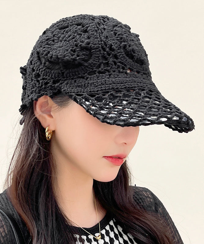 Summer Black Hooked Flower Thin Hollow Knitted Duck Tongue Hat II052 hat-HAT240825