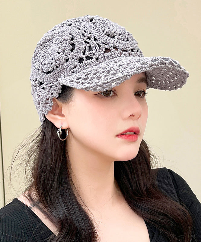 Summer Black Hooked Flower Thin Hollow Knitted Duck Tongue Hat II052 hat-HAT240825