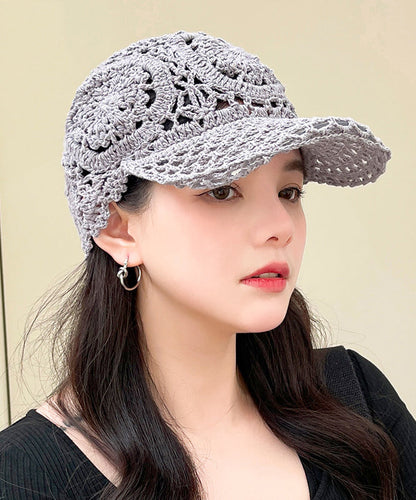 Summer Black Hooked Flower Thin Hollow Knitted Duck Tongue Hat II052 hat-HAT240825