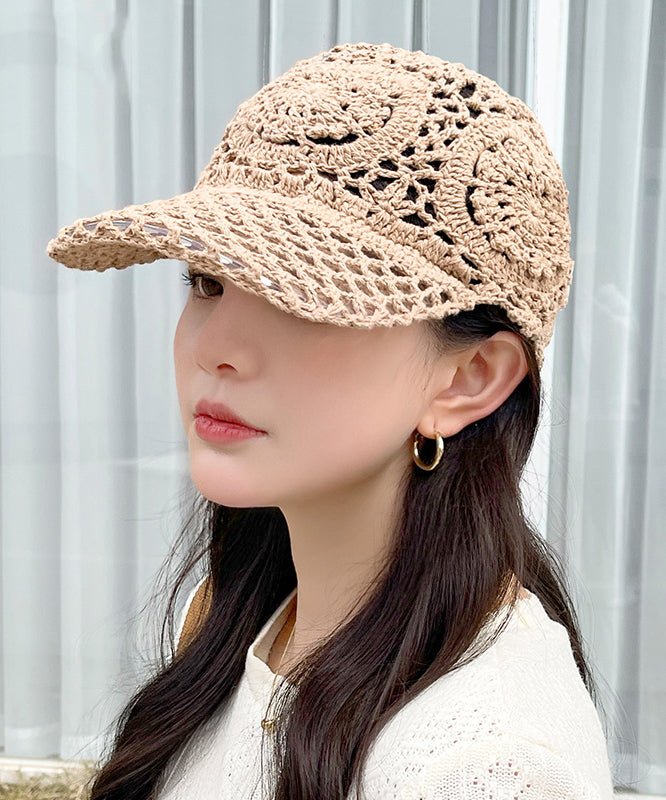 Summer Black Hooked Flower Thin Hollow Knitted Duck Tongue Hat II052 hat-HAT240825