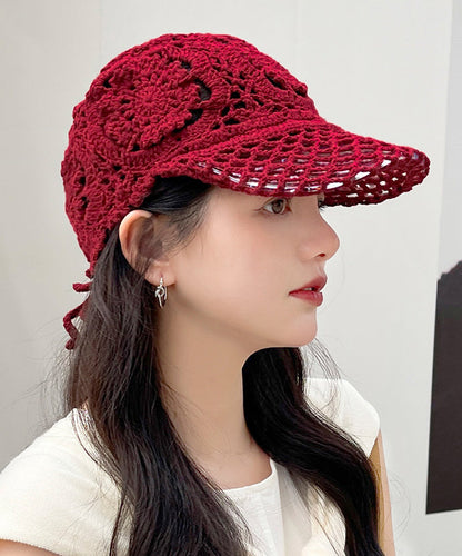Summer Black Hooked Flower Thin Hollow Knitted Duck Tongue Hat II052 hat-HAT240825