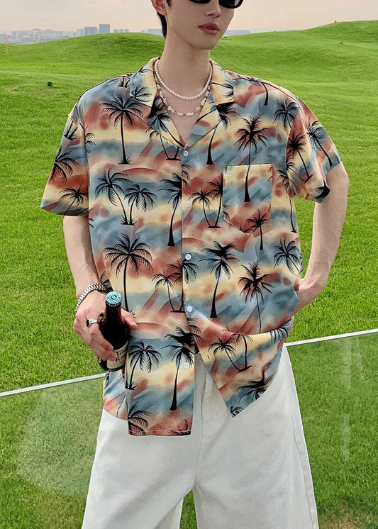 Summer Coconut Print Vacation Style Short Sleeved Men Shirt HG008 Men-Silk-MENSTP240725