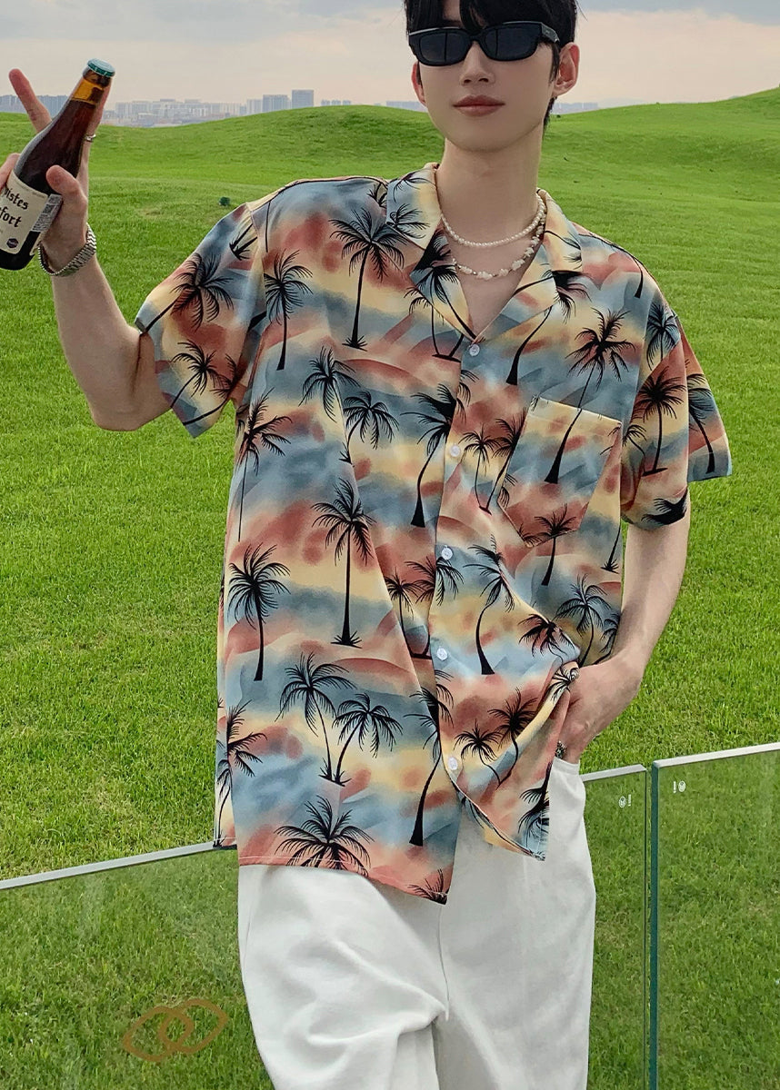 Summer Coconut Print Vacation Style Short Sleeved Men Shirt HG008 Men-Silk-MENSTP240725