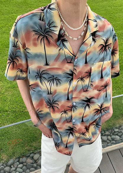 Summer Coconut Print Vacation Style Short Sleeved Men Shirt HG008 Men-Silk-MENSTP240725