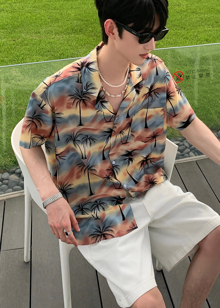 Summer Coconut Print Vacation Style Short Sleeved Men Shirt HG008 Men-Silk-MENSTP240725