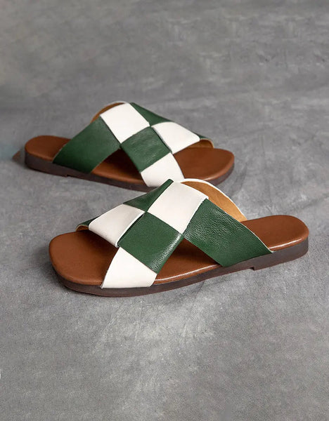 Summer Leather Soft Sole Woven Slippers Ada Fashion