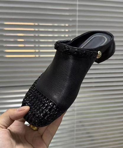 Slide Faux Hollow Summer Leather Black Sandals Out Woven New FashionChic