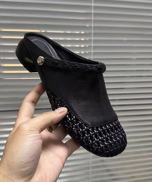 Slide Faux Hollow Summer Leather Black Sandals Out Woven New FashionChic